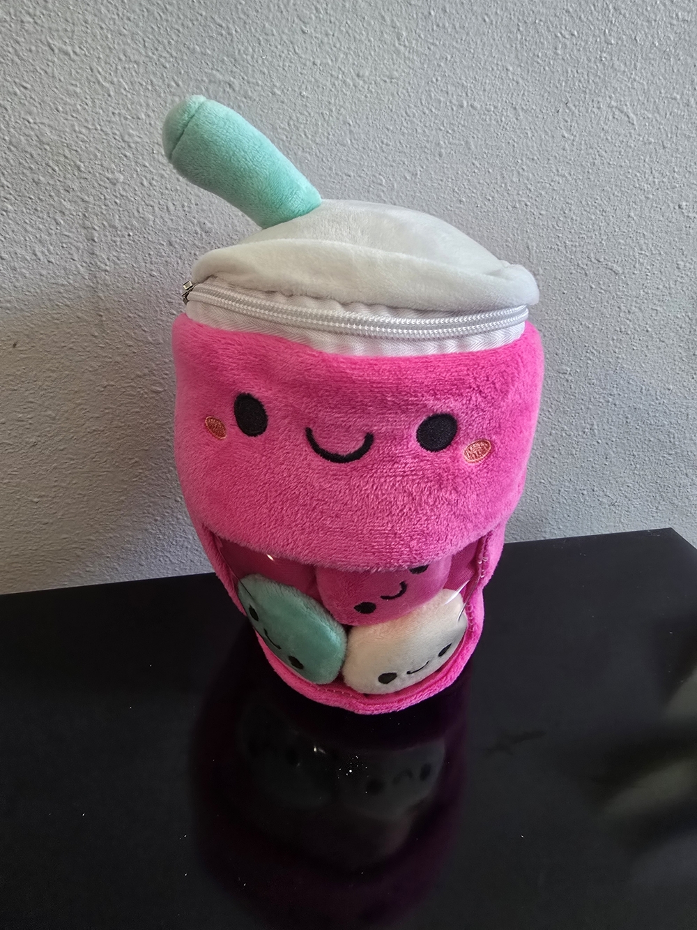 Plush Pink Bubble Tea Toy with Smiling Faces - Kids Plush Accessory